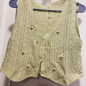 Green Knit Floral Vest